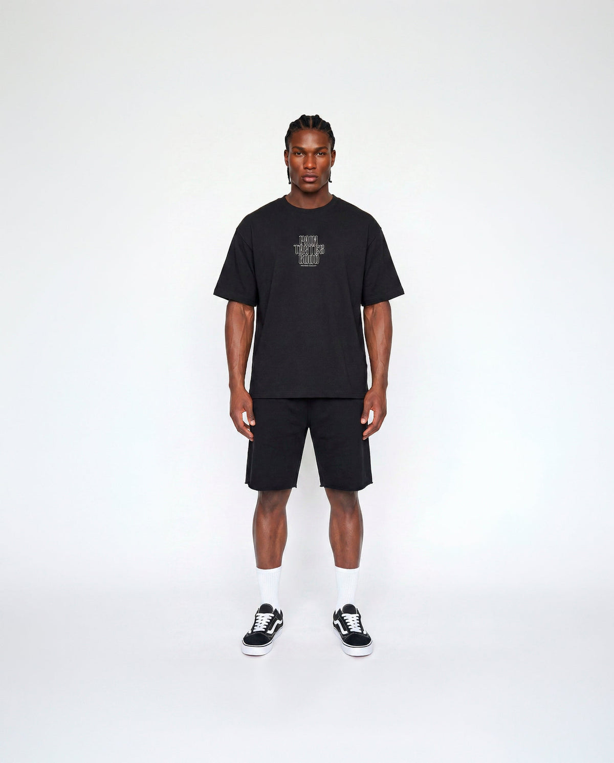 Pain Tastes Good Oversize T-shirt Black - Model Front — View 5