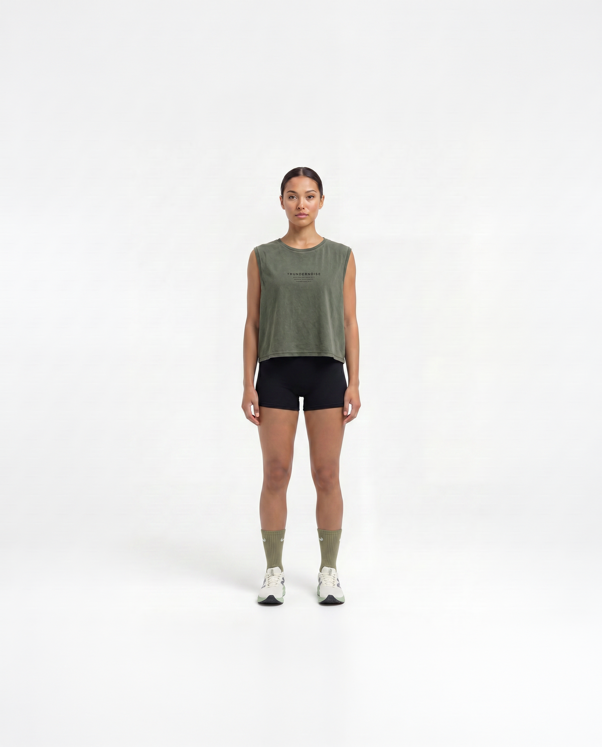 Lift Heavy Run Fast Cropped Tank Top Khaki - Model Front — View 2