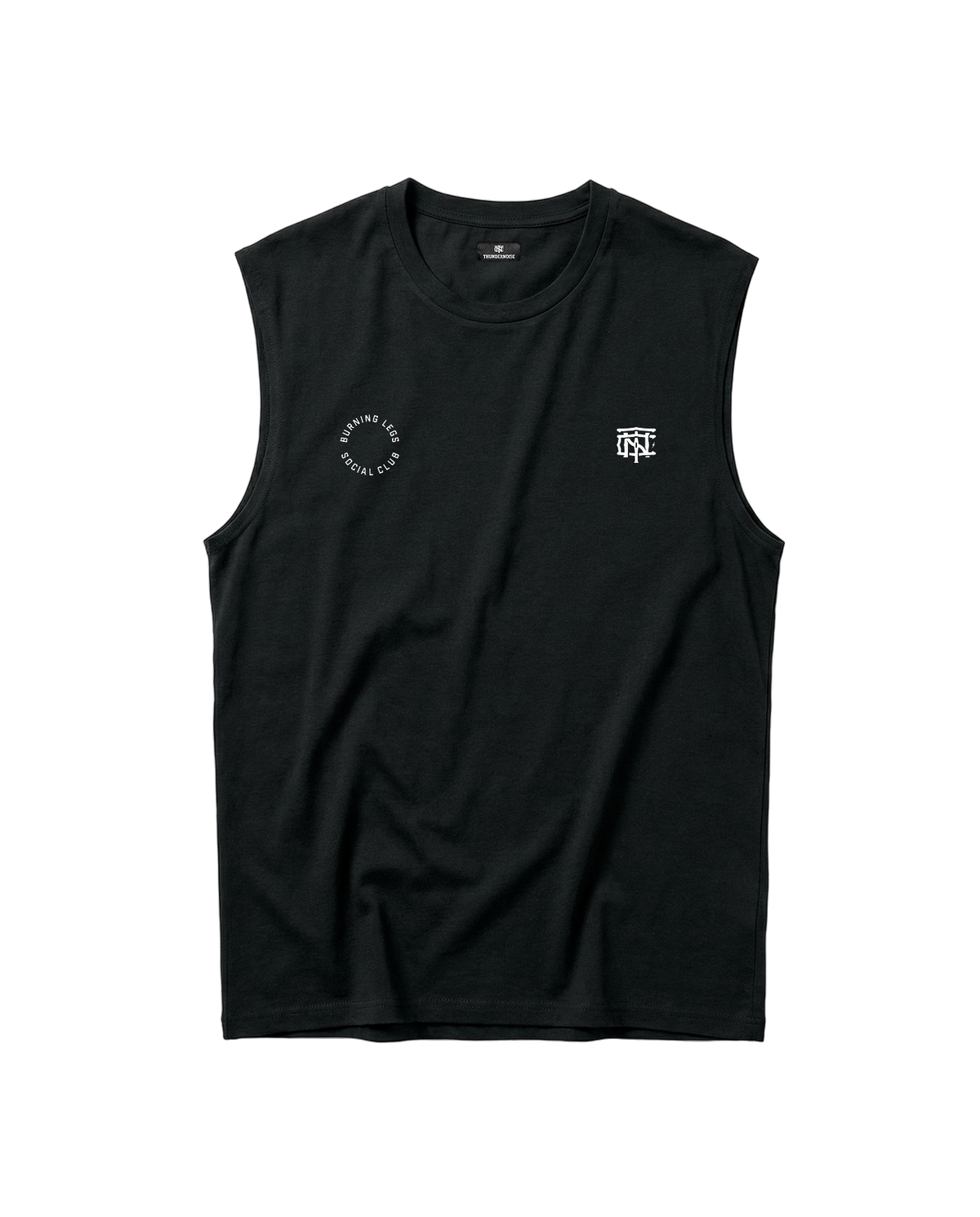 Burning Legs Social Club Tank Top Black — front, chest logo — View 5