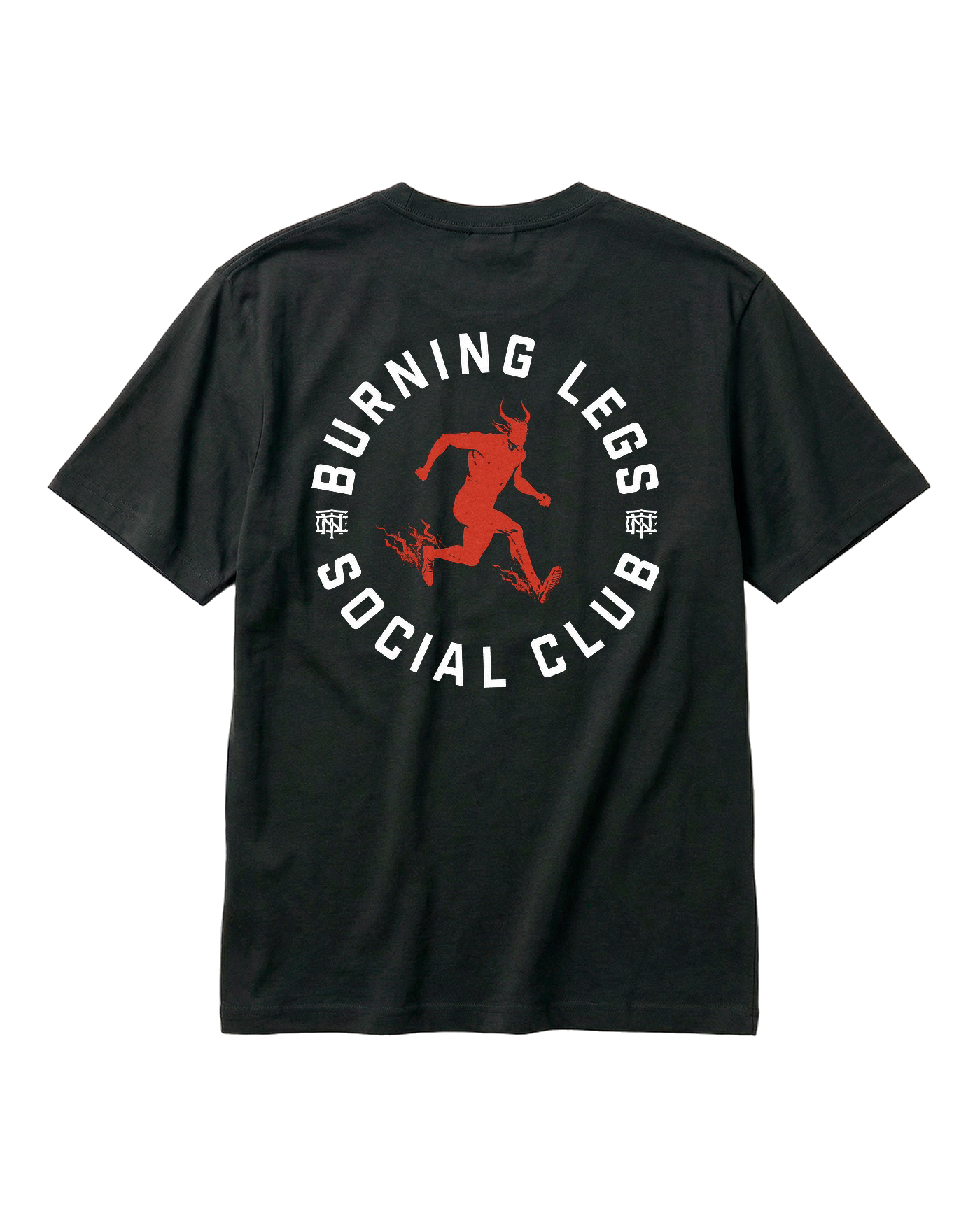 Burning Legs Social Club Oversize T-Shirt Black — back print, red running devil — View 1