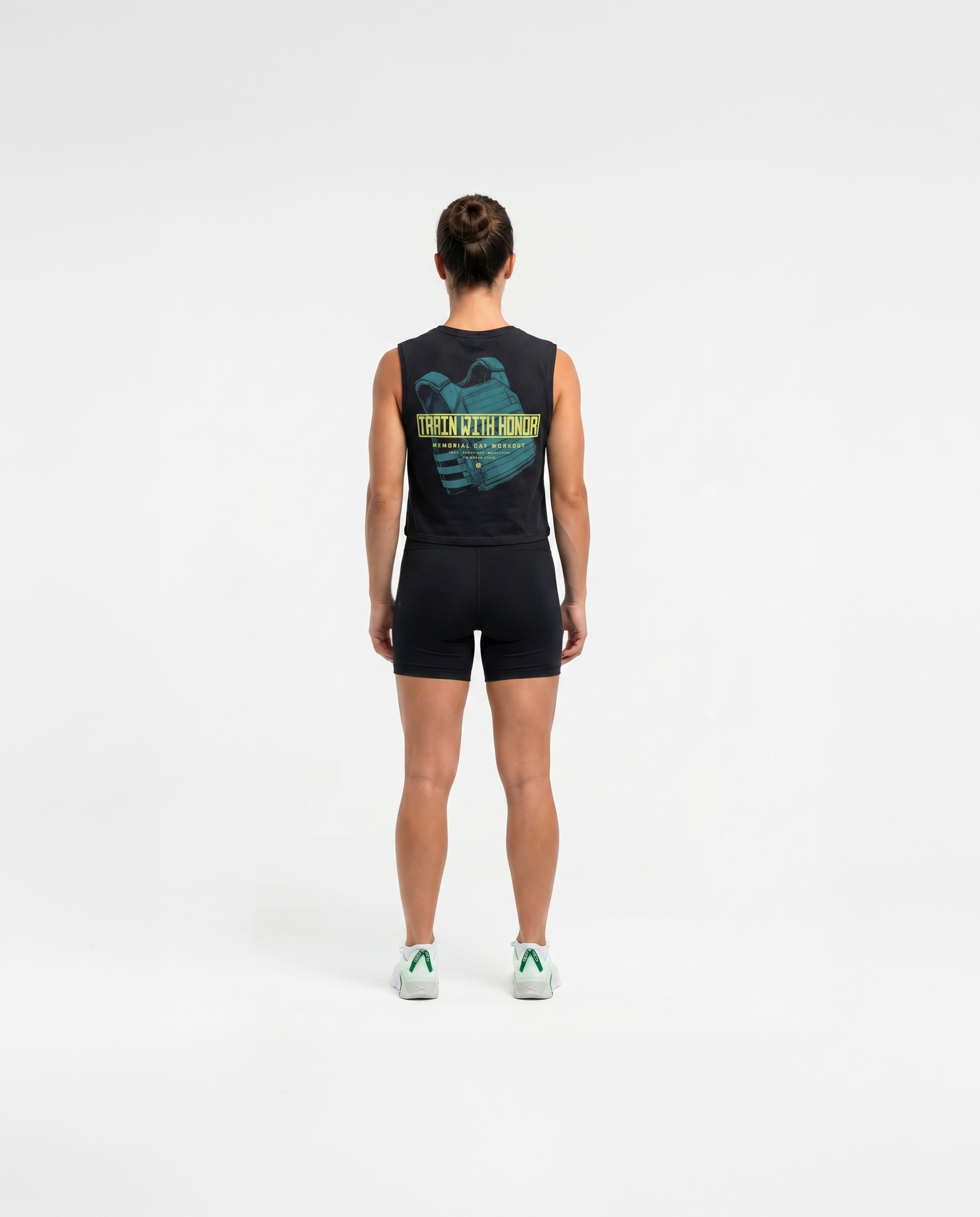 Train With Honor Cropped Tank Top Washed Grey - Model Back — View 4