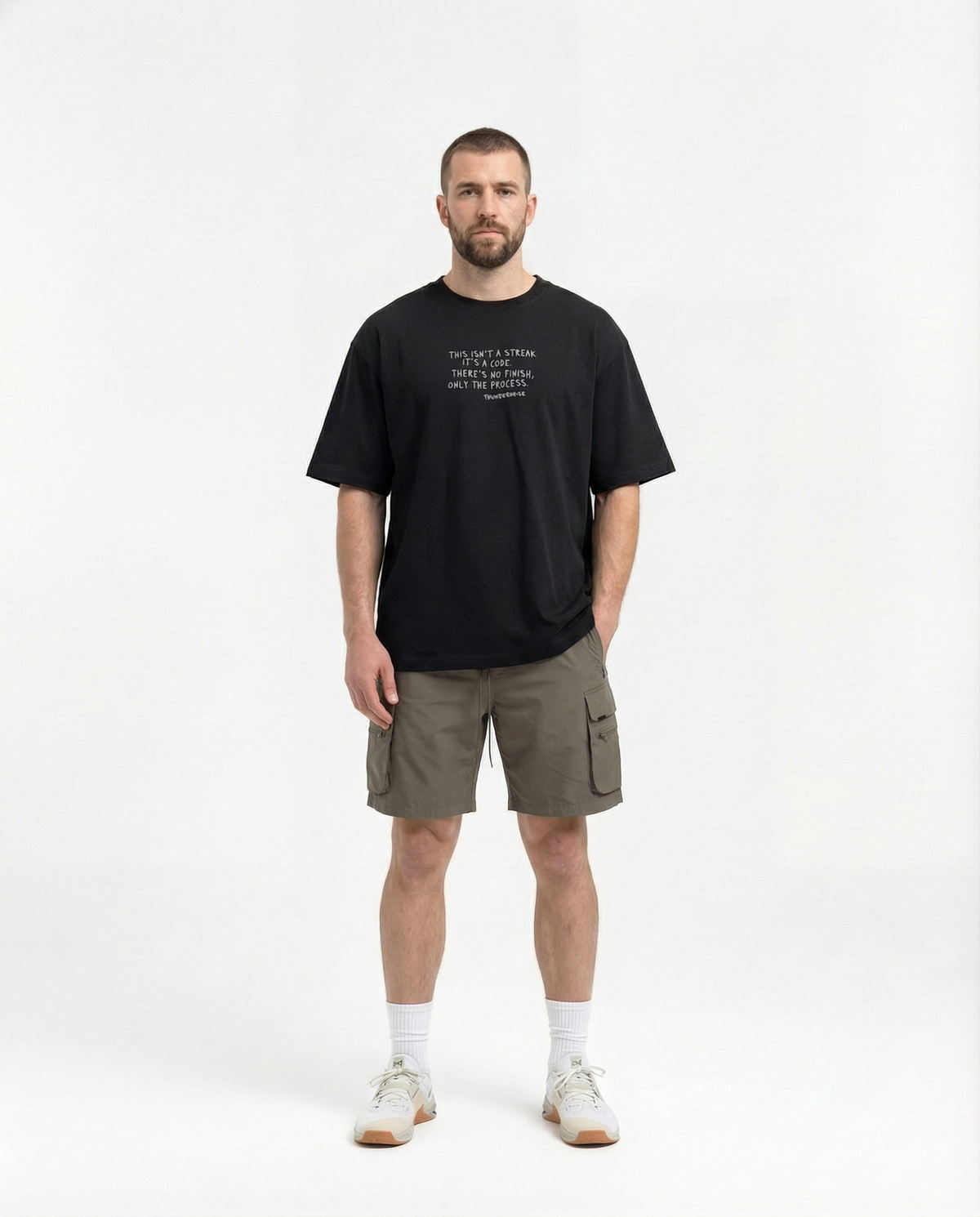 Sisyphus Relaxed Tee Black - Model Front — View 5