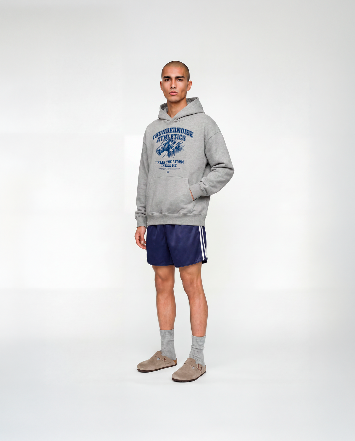 Storm Within Oversize Hoodie Grey - Model Front — View 2