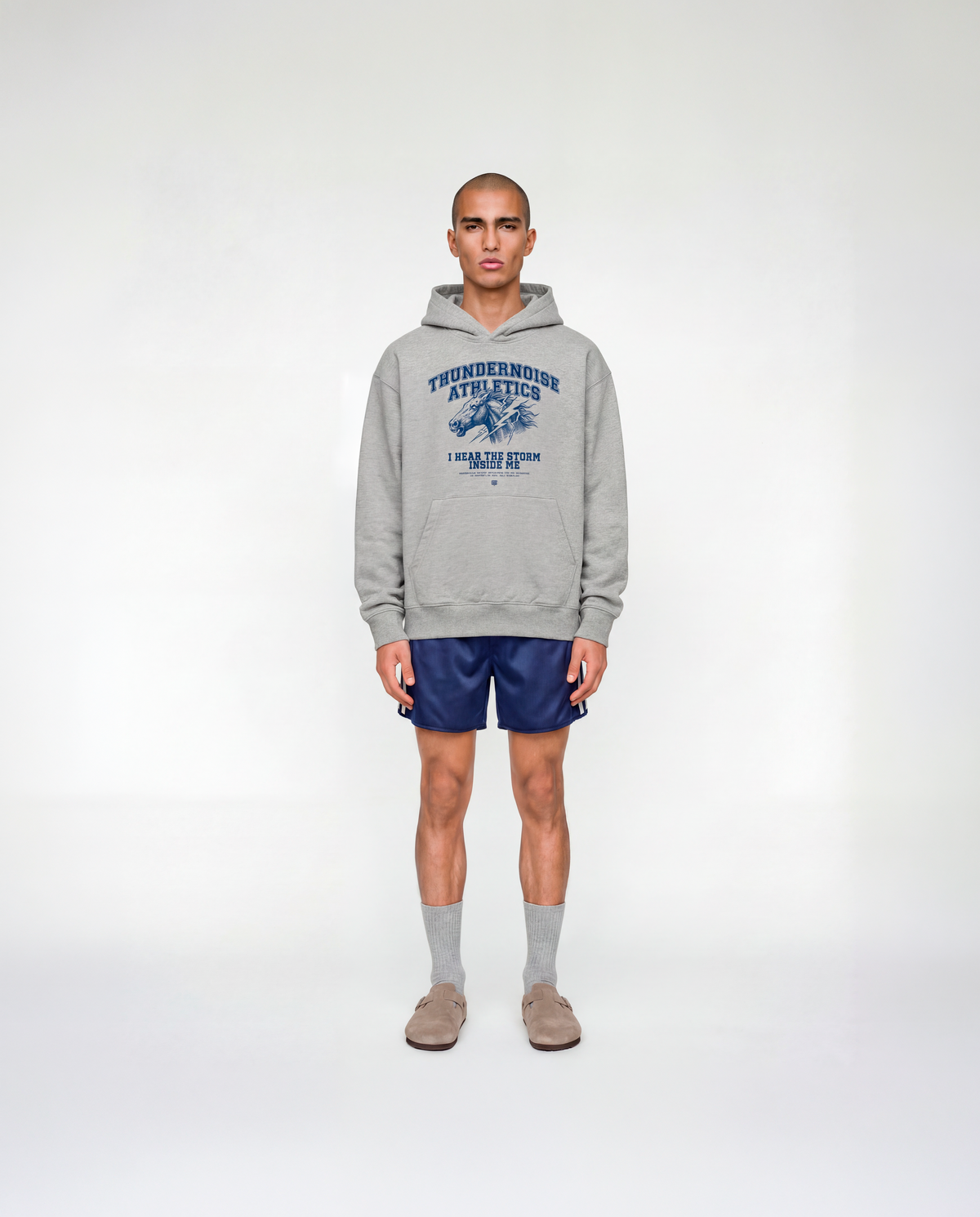 Storm Within Oversize Hoodie Grey - Model Full Body — View 3