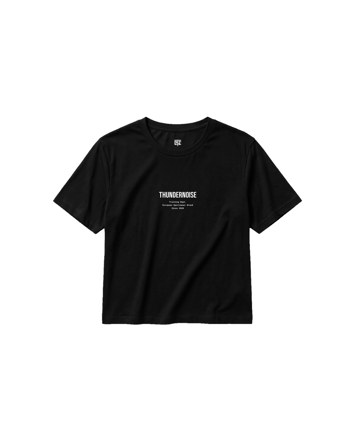 Training Dept. triblend cropped t-shirt in black — front with the THUNDERNOISE wordmark over the Training Dept. line at the chest — View 6