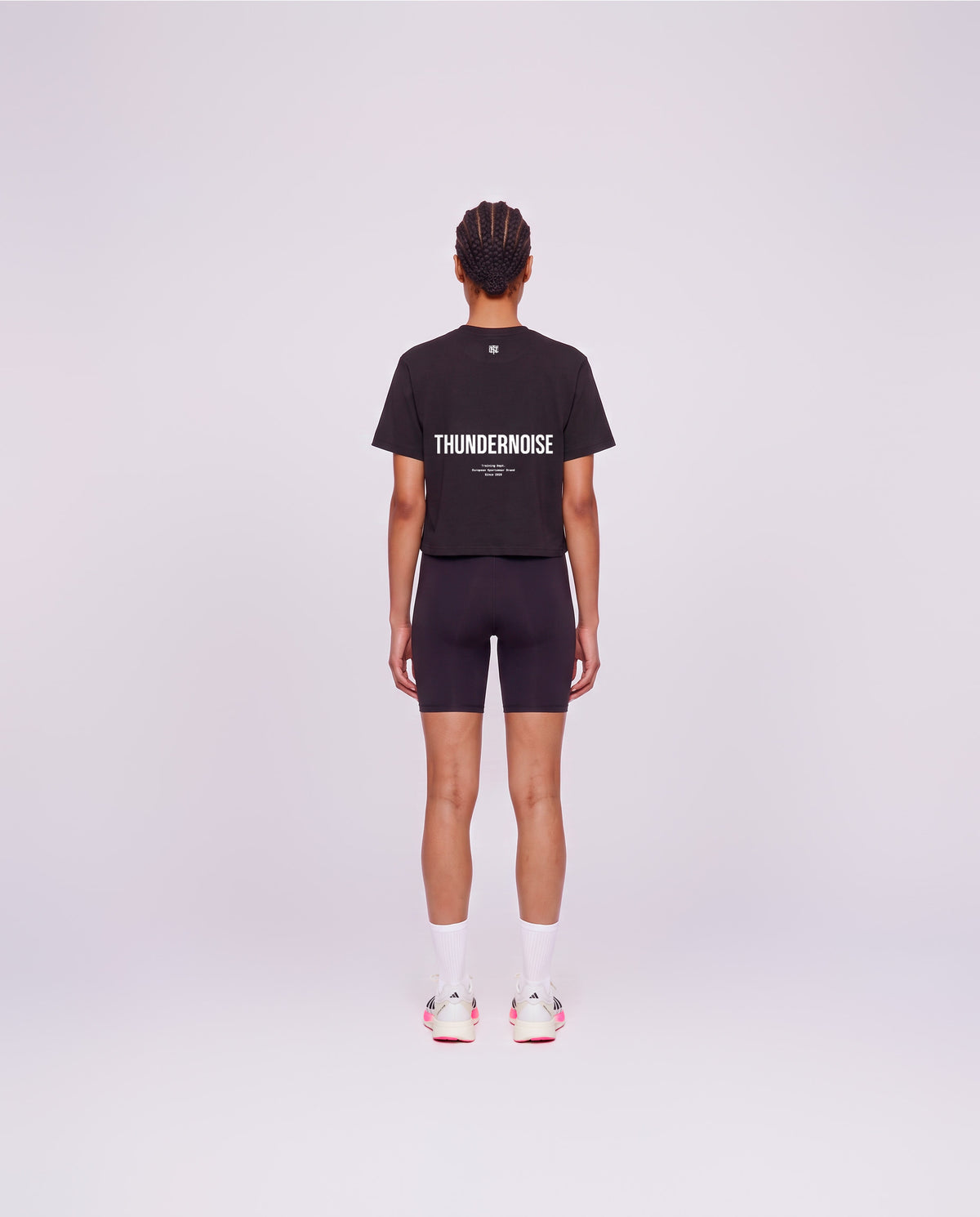 Training Dept. triblend cropped t-shirt in black on model — back view — View 4
