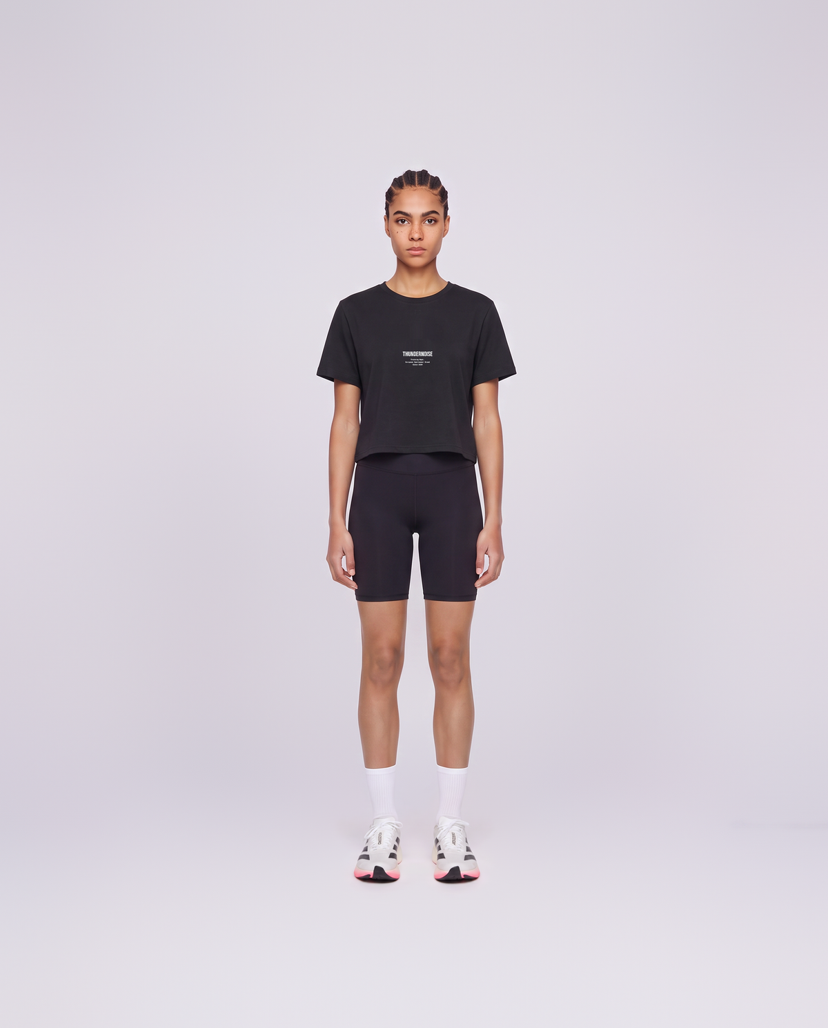 Training Dept. triblend cropped t-shirt in black on model — front view — View 2