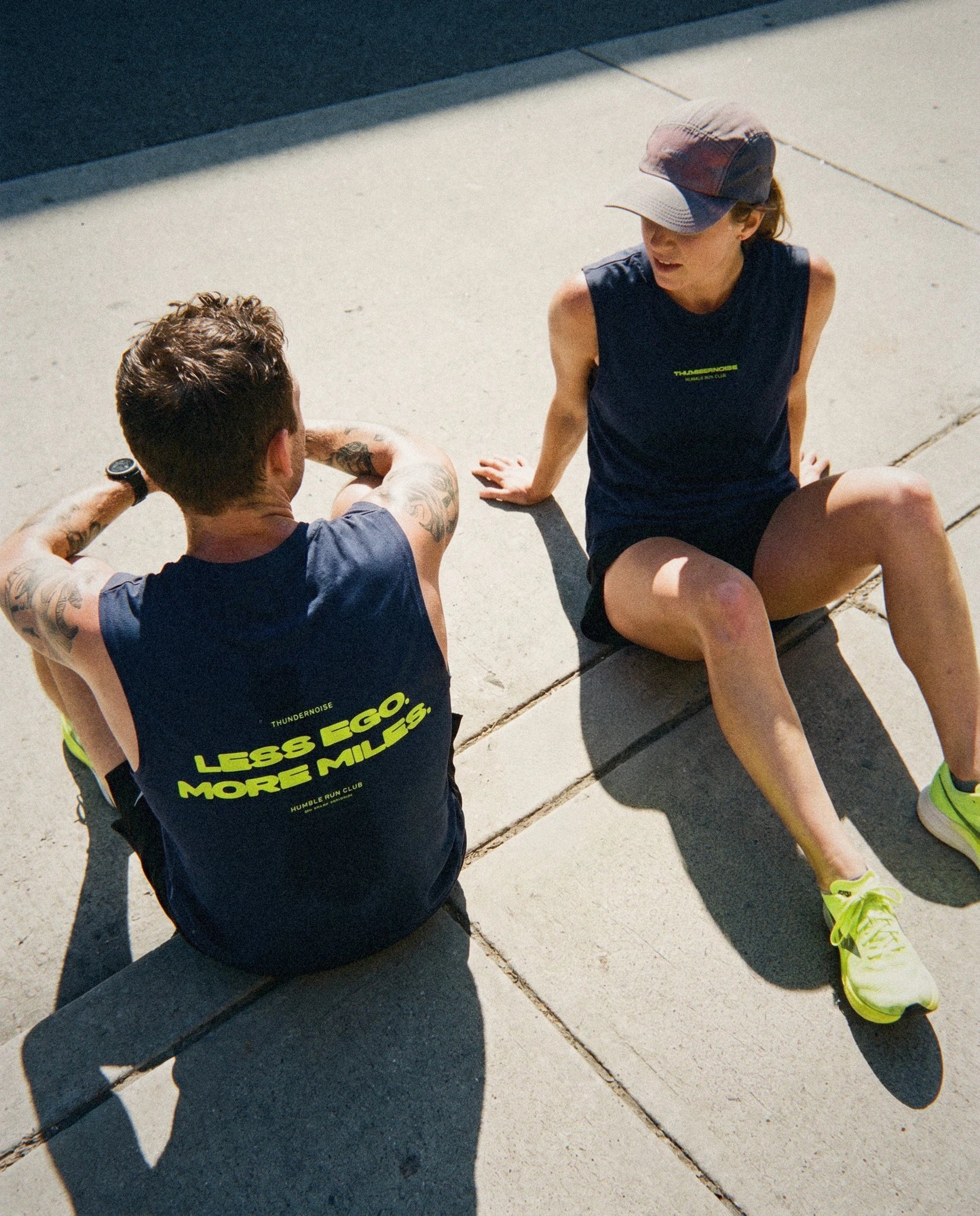 Two runners resting after a run in Thundernoise