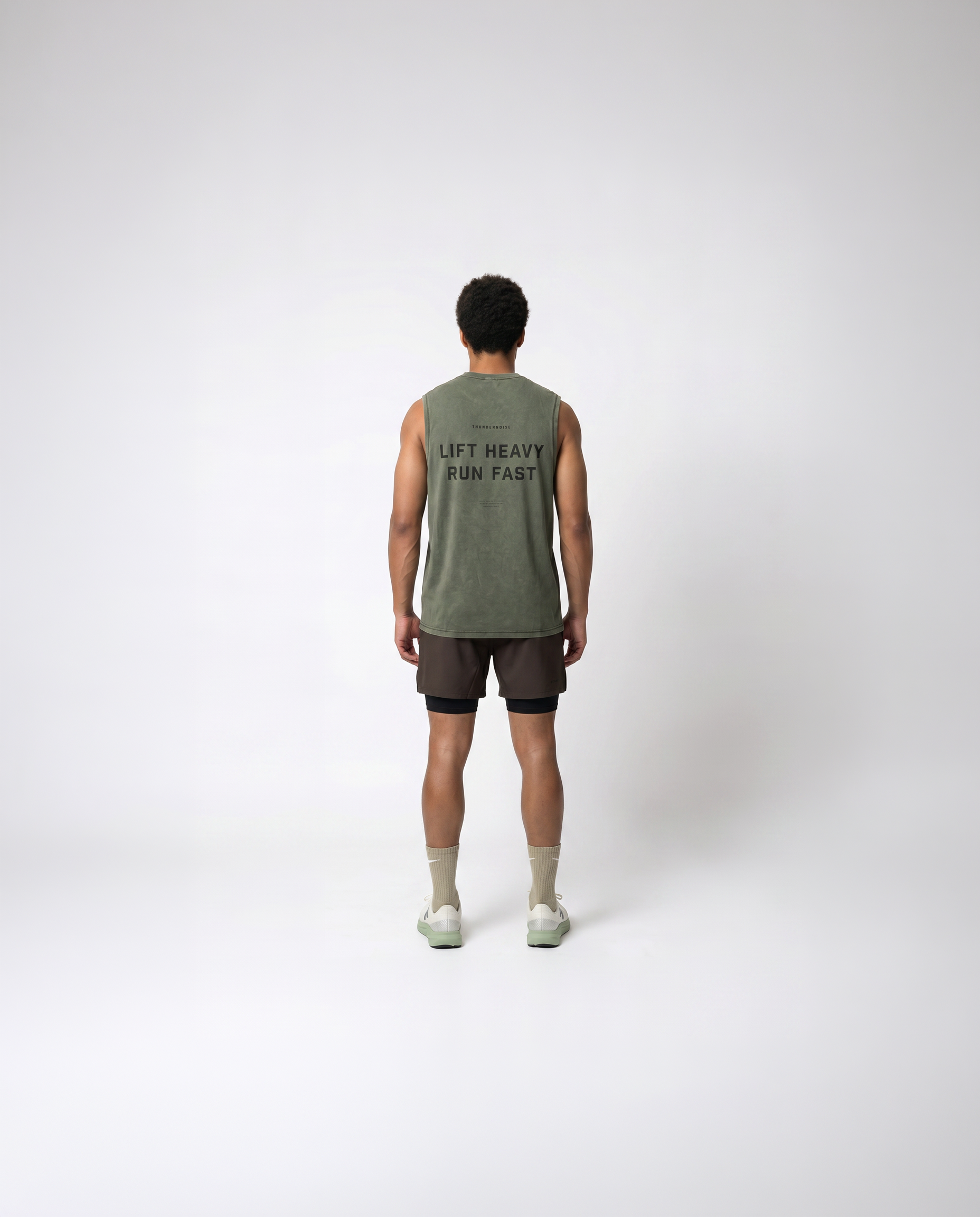 Lift Heavy Run Fast Tank Top Khaki - Model Back
