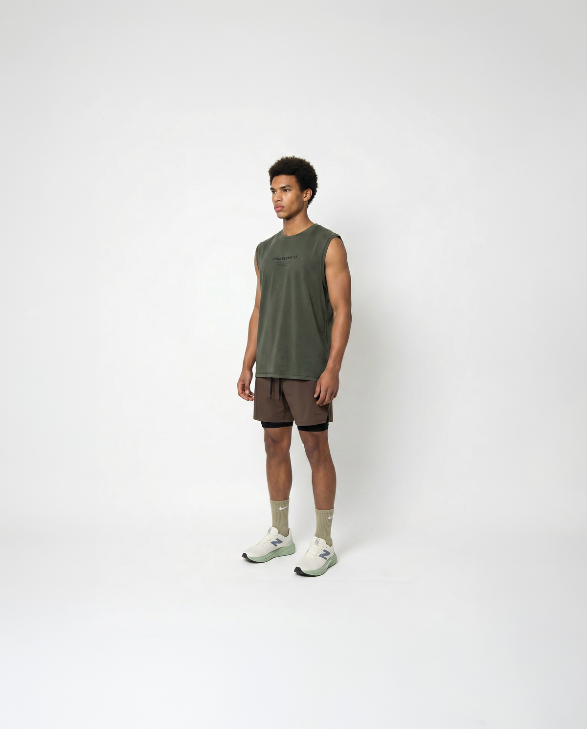 Lift Heavy Run Fast Tank Top Khaki - Model Side — View 4
