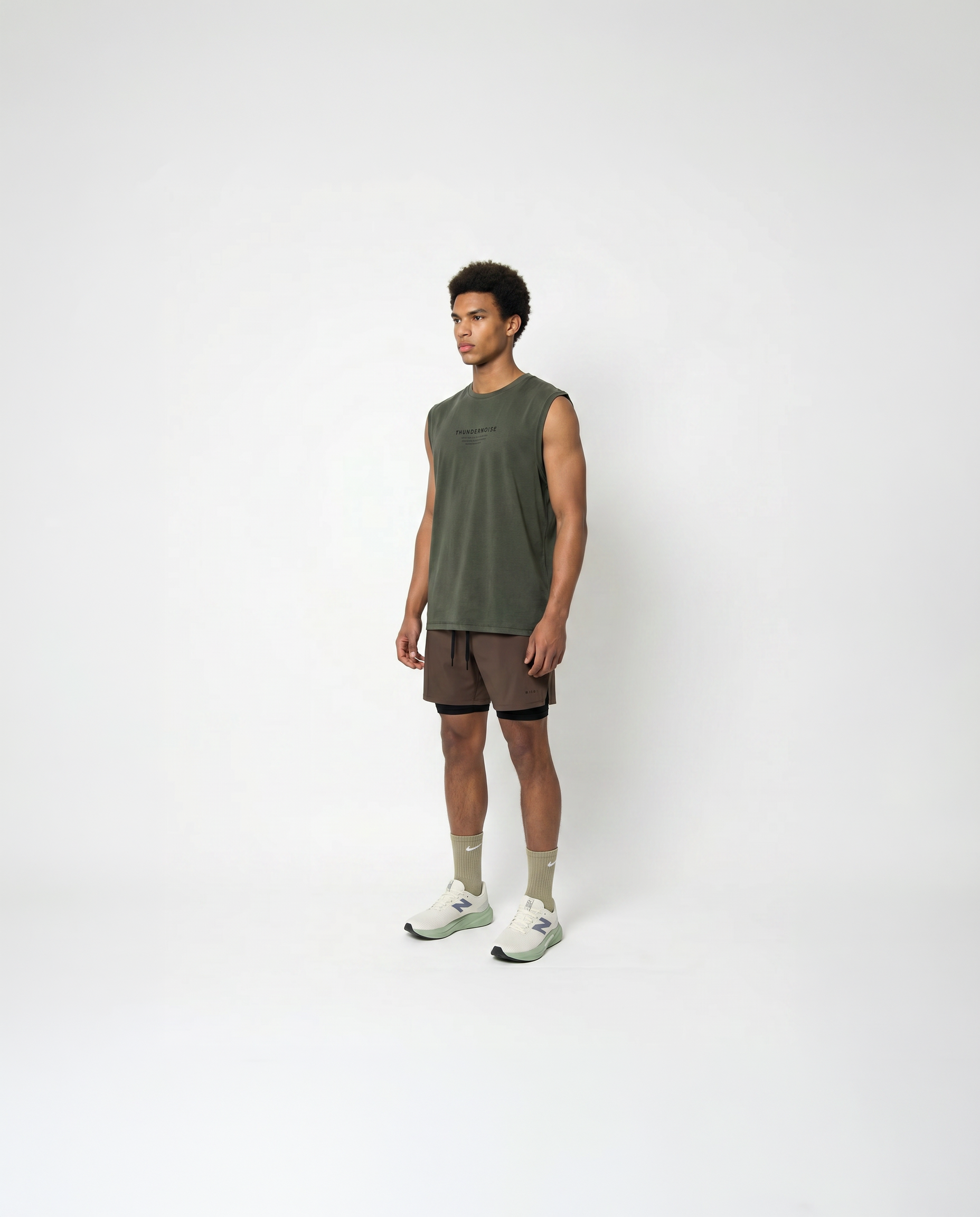 Lift Heavy Run Fast Tank Top Khaki - Model Side