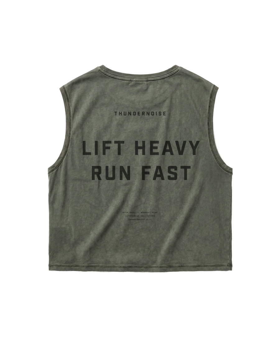 Lift Heavy Run Fast - Cropped Tank Top - Khaki