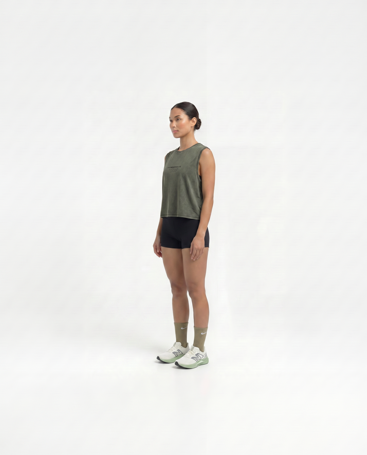 Lift Heavy Run Fast Cropped Tank Top Khaki - Model Side — View 4

