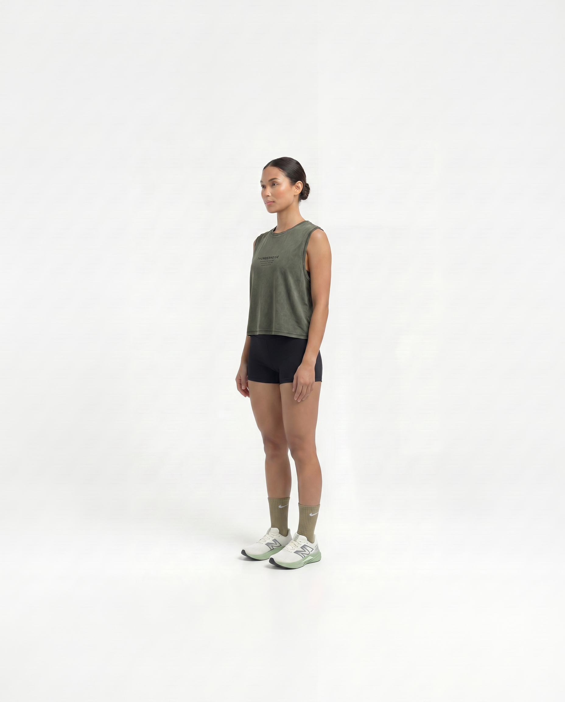 Lift Heavy Run Fast Cropped Tank Top Khaki - Model Side