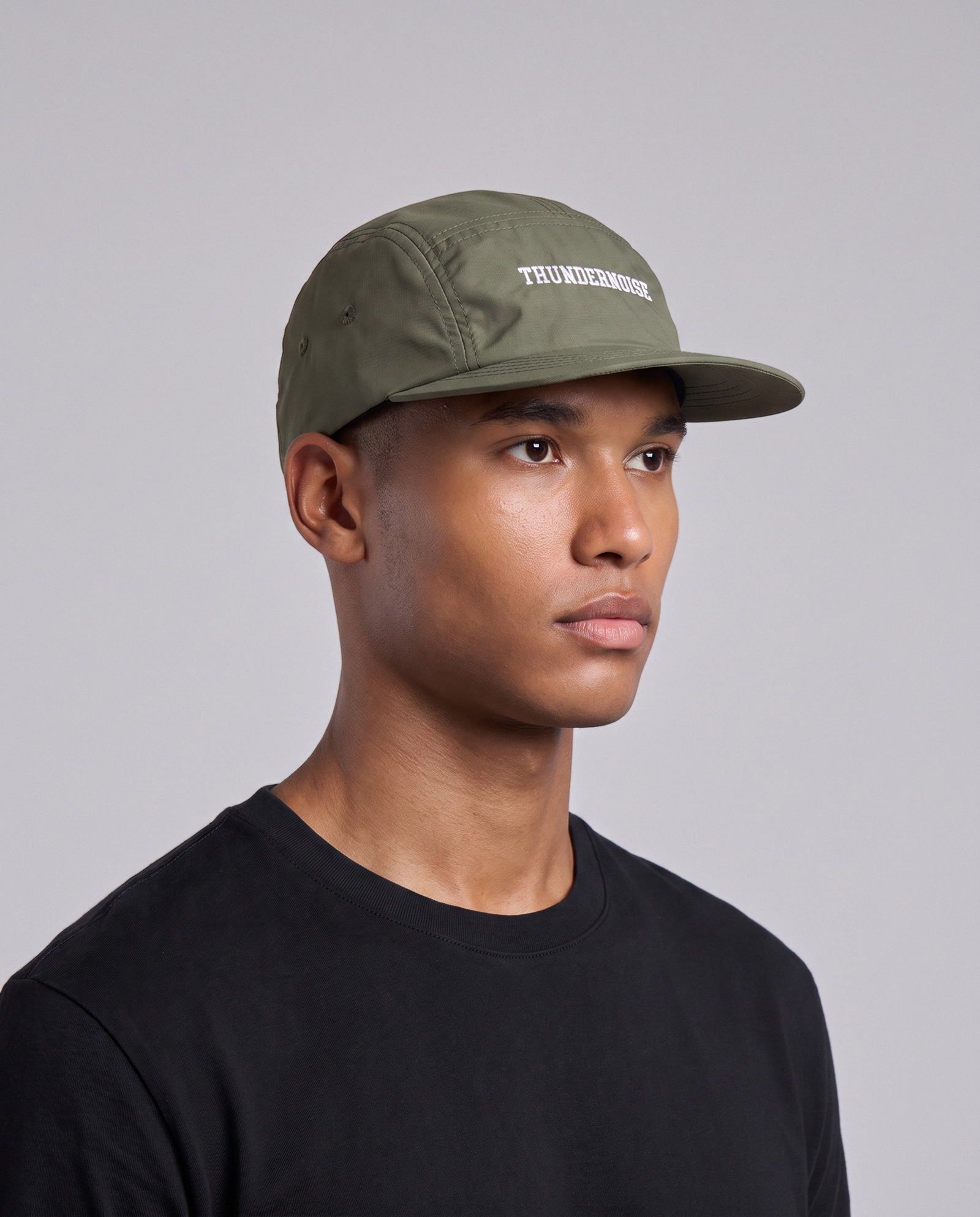 Thundernoise Nylon Ripstop Cap Khaki - Model Three Quarter — View 3
