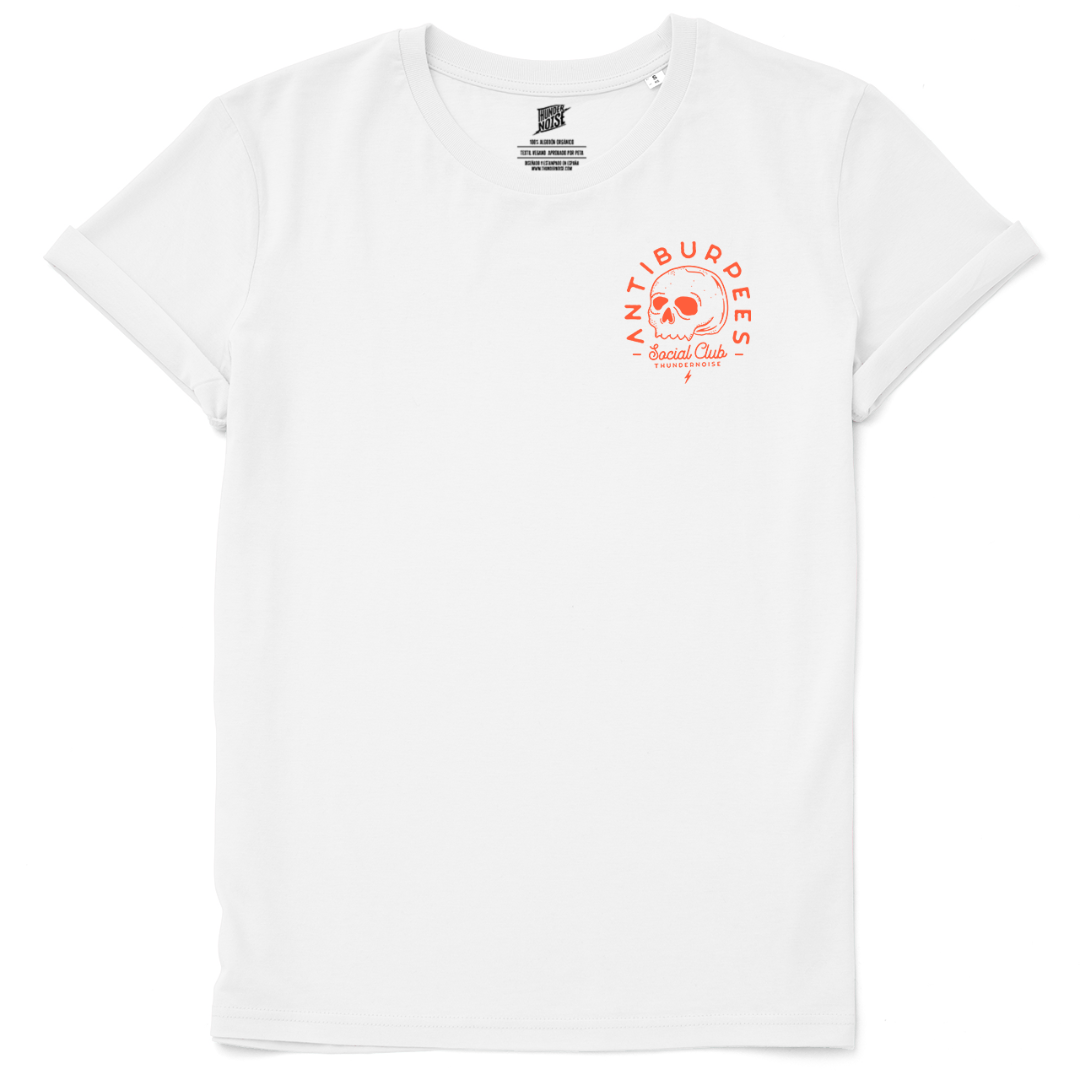 Antiburpees Social Club (Orange) - T-Shirt - White — View 1

