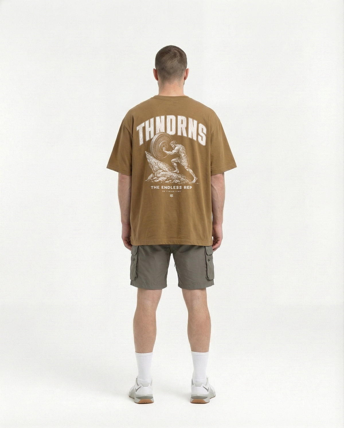 Sisyphus Relaxed Tee Brown - Model Back — View 4
