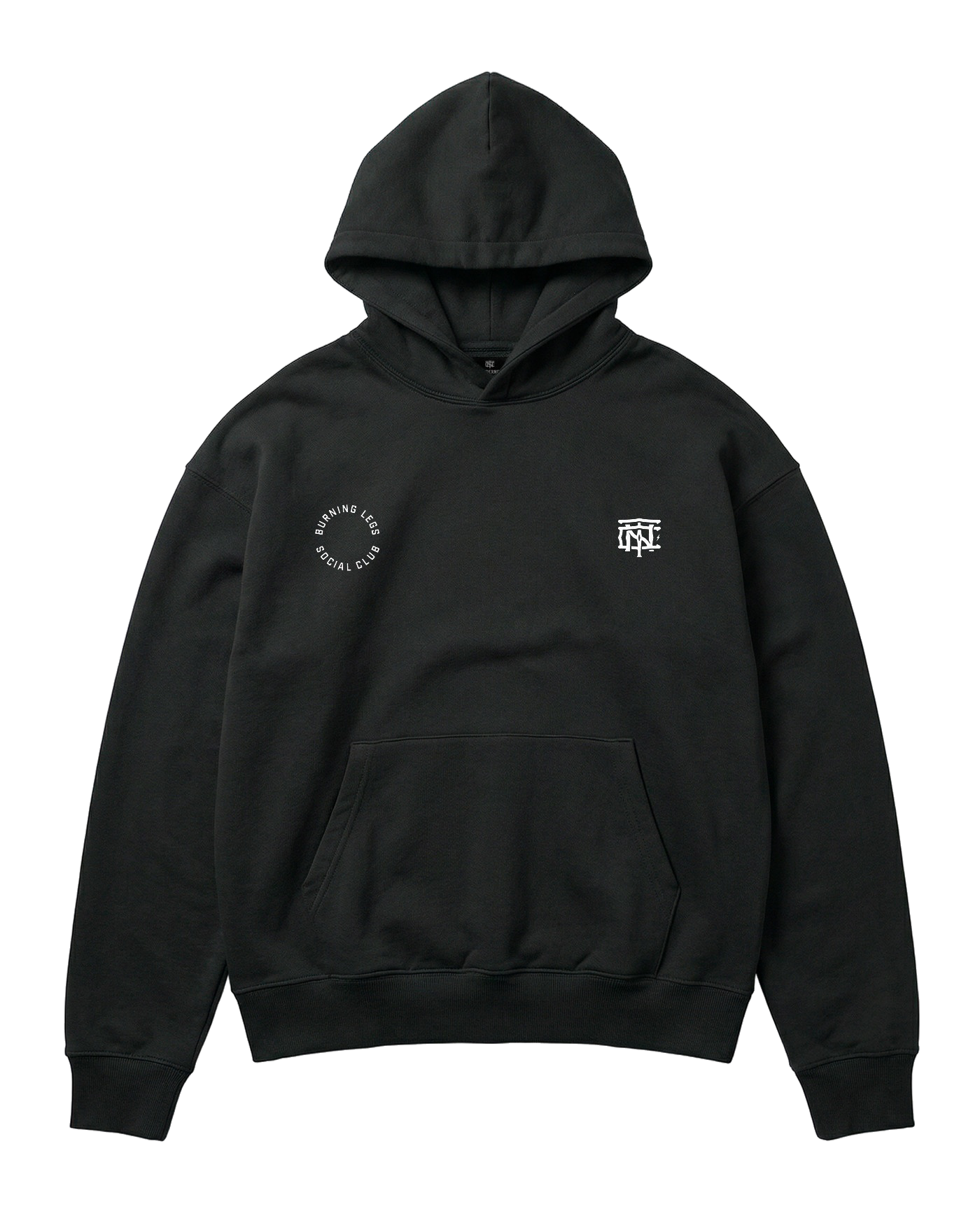 Burning Legs Social Club Oversize Hoodie Black — front, chest logo — View 5
