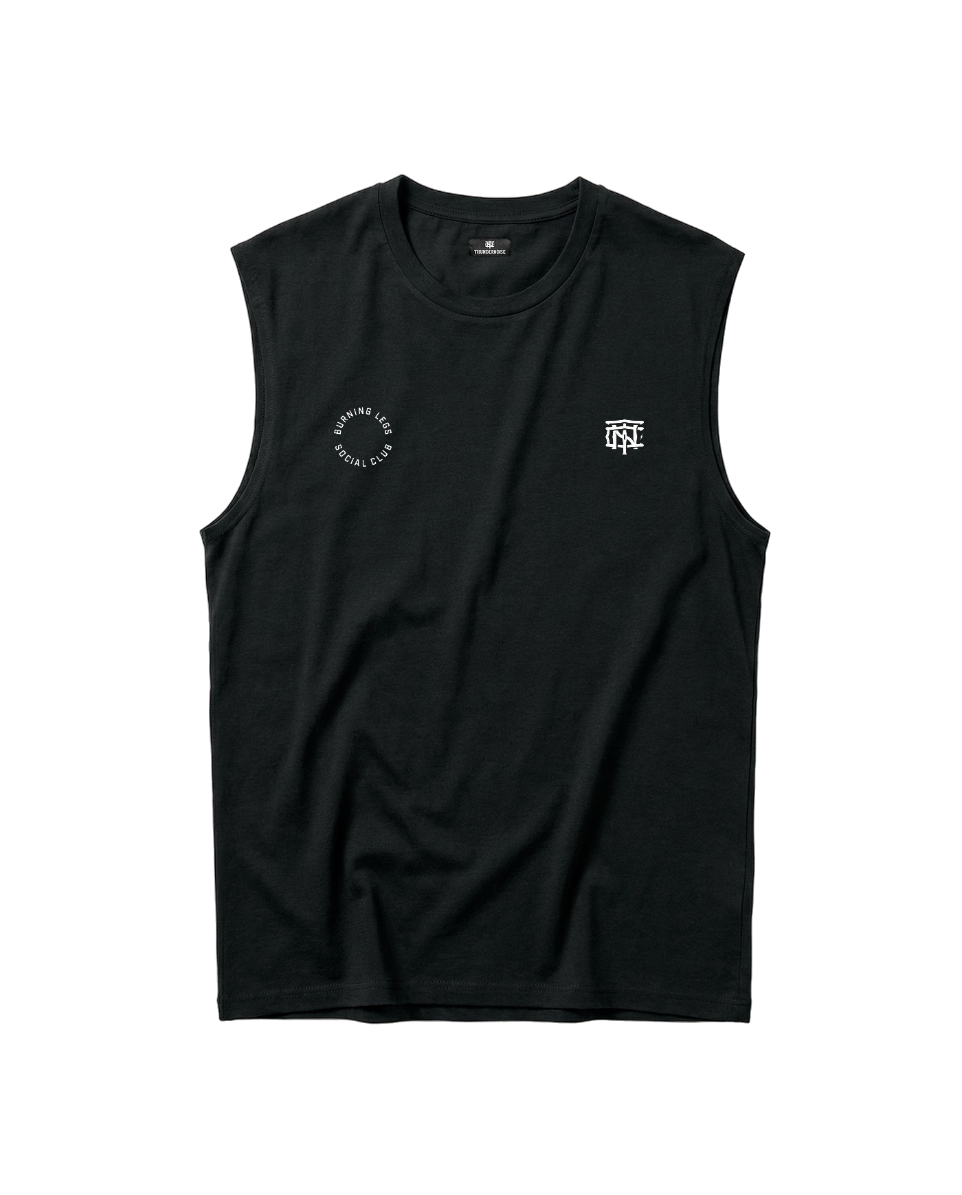 Burning Legs Social Club Tank Top Black — front, chest logo — View 5
