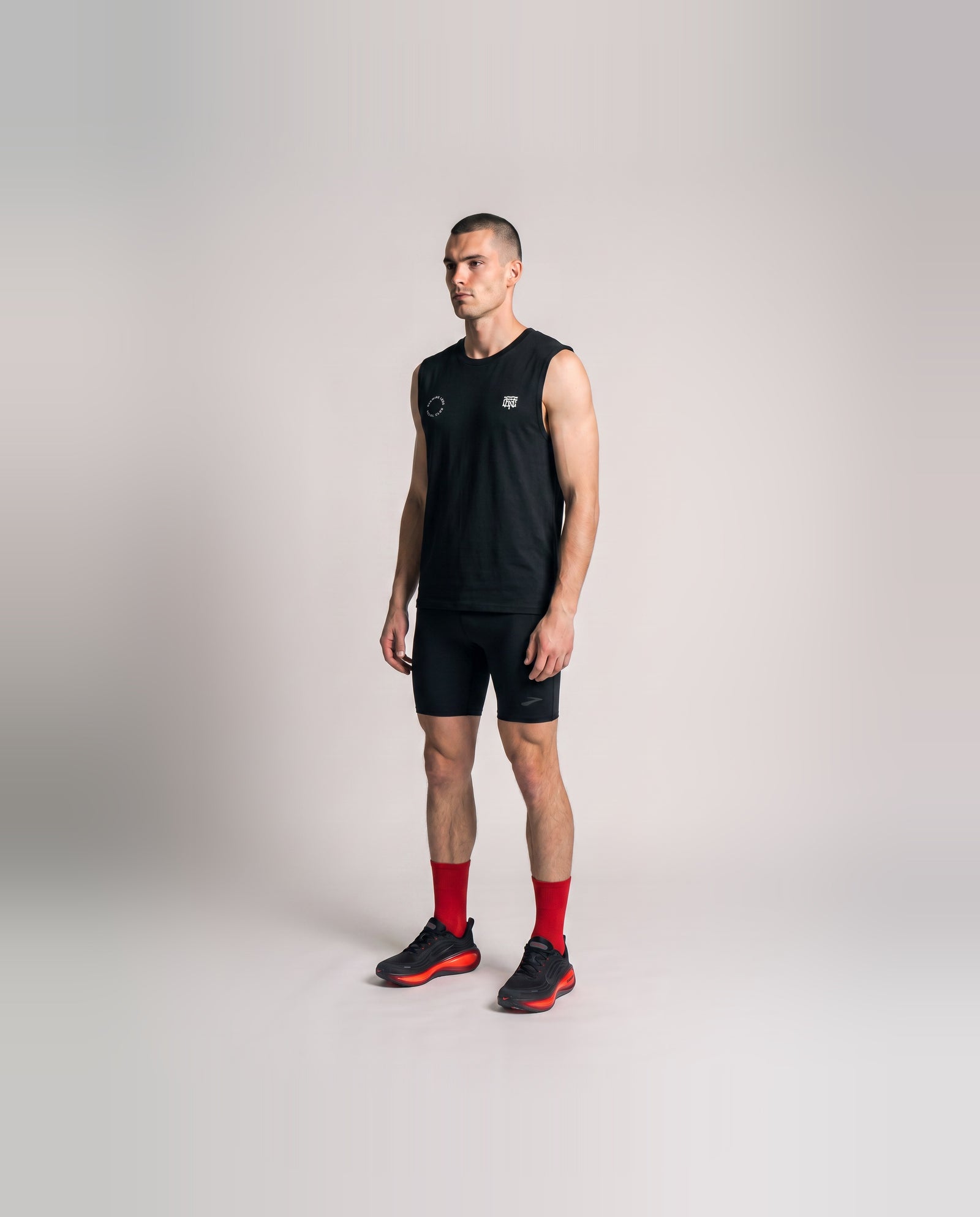 Burning Legs Social Club Tank Top Black — model three quarter — View 3
