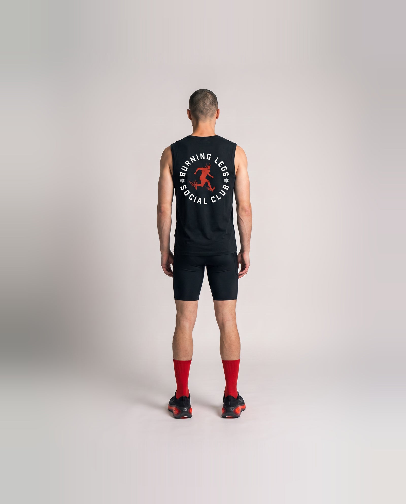 Burning Legs Social Club Tank Top Black — model back — View 4

