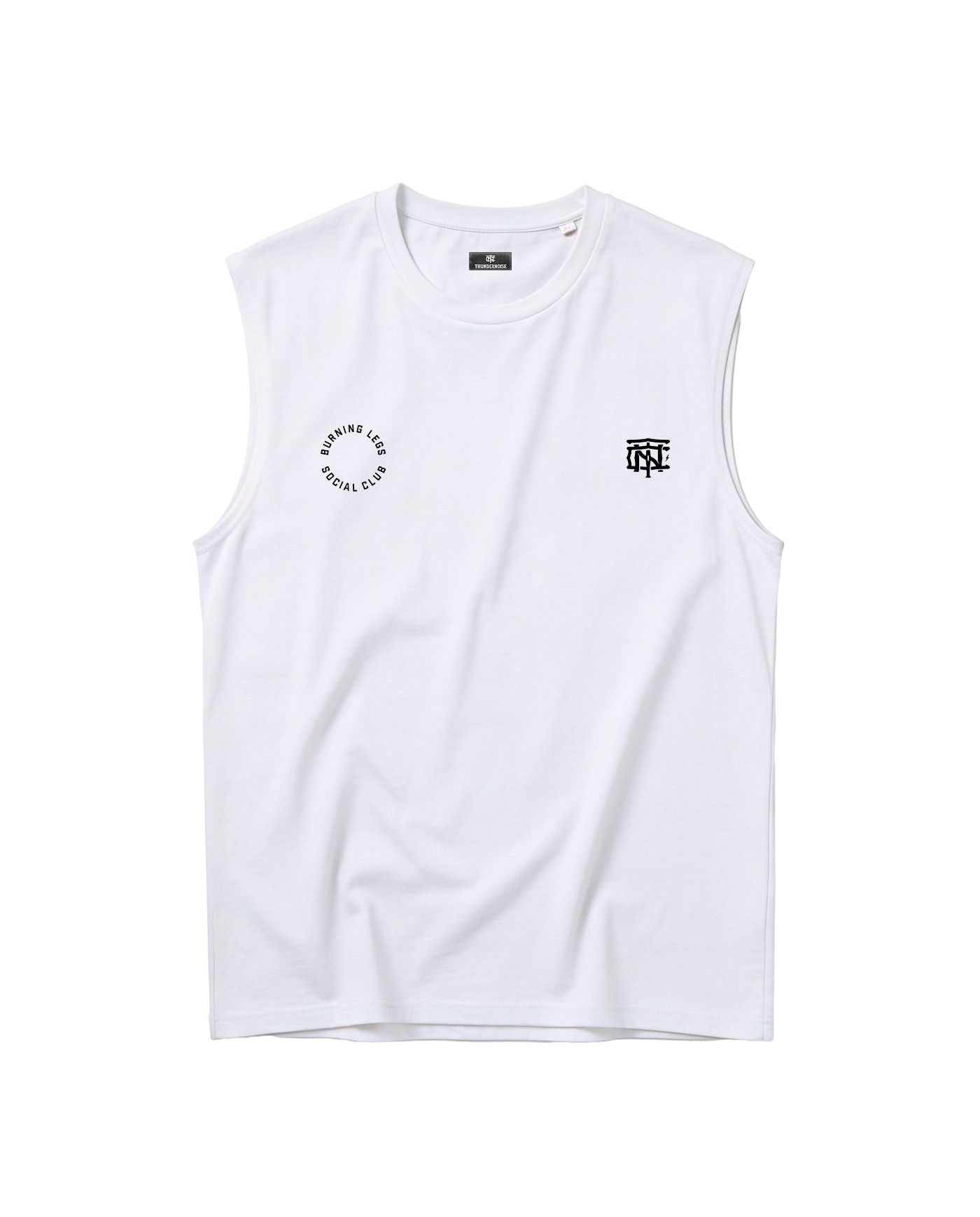 Burning Legs Social Club Tank Top White — front, chest logo — View 5
