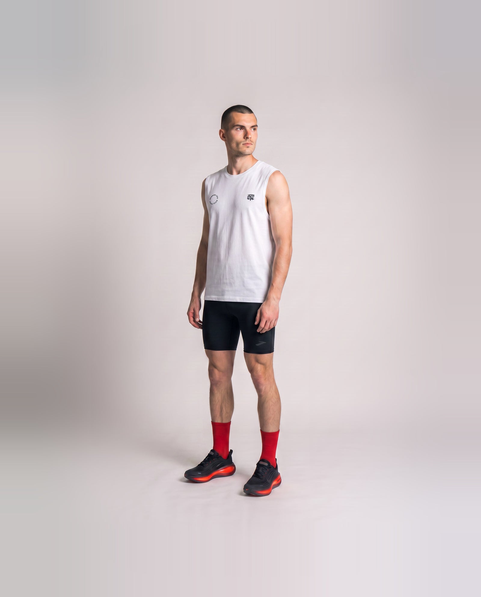 Burning Legs Social Club Tank Top White — model three quarter — View 3
