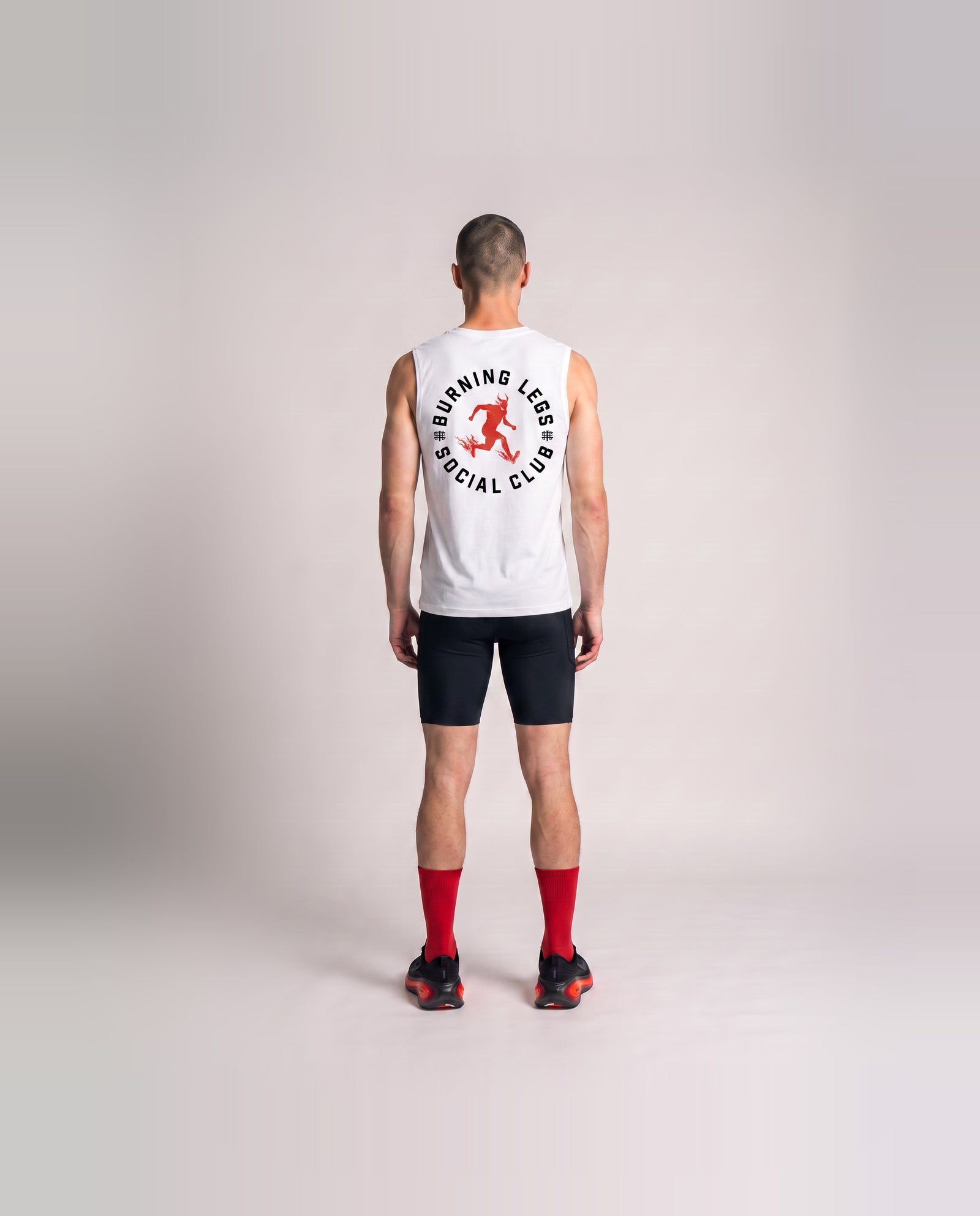 Burning Legs Social Club Tank Top White — model back — View 4
