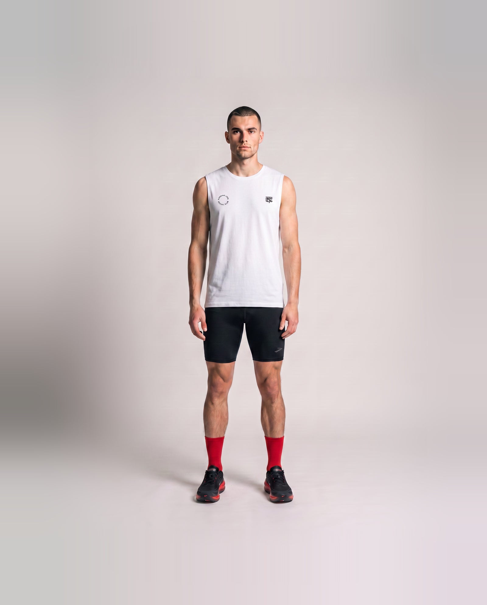 Burning Legs Social Club Tank Top White — model front — View 2
