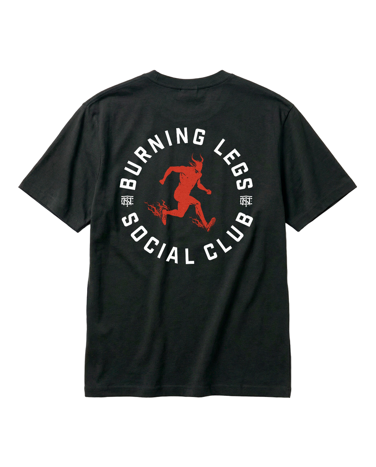Burning Legs Social Club Oversize T-Shirt Black — back print, red running devil — View 1
