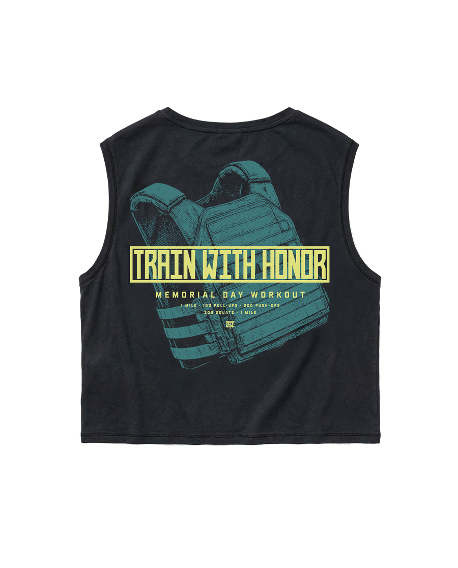 Train With Honor - Cropped Tank Top - Washed Grey