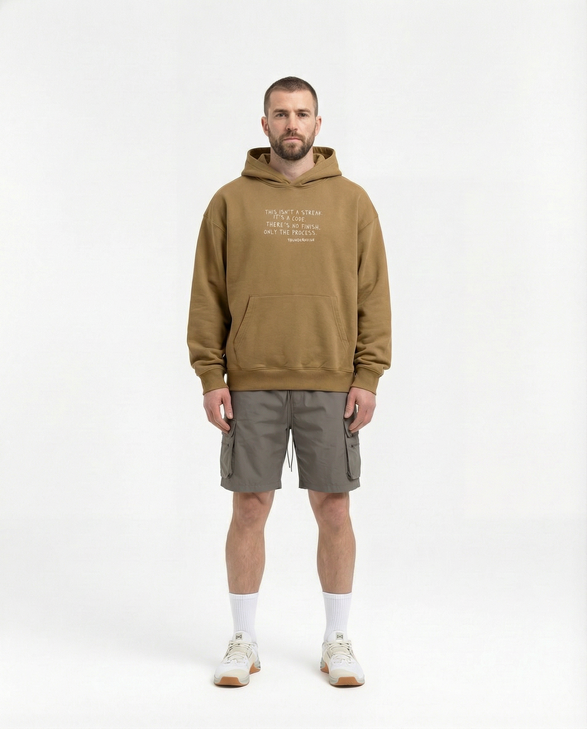 Sisyphus Hoodie Brown - Model Front — View 4
