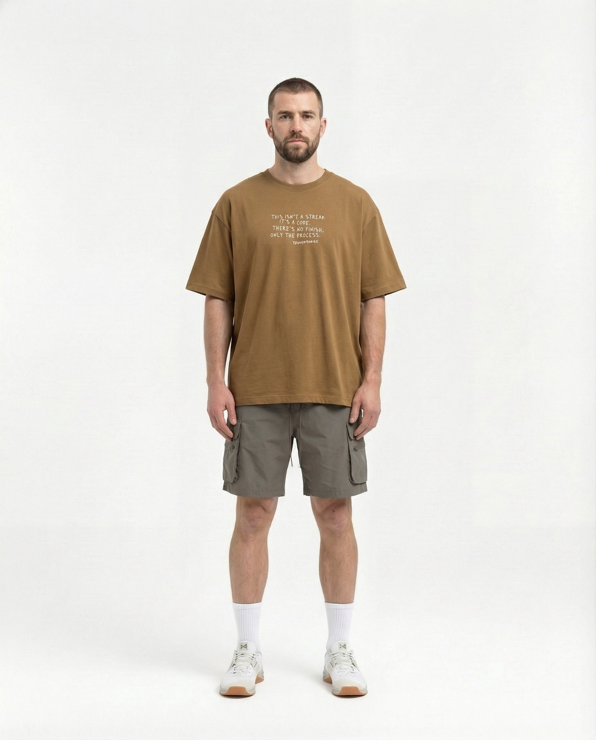 Sisyphus Relaxed Tee Brown - Model Front — View 5
