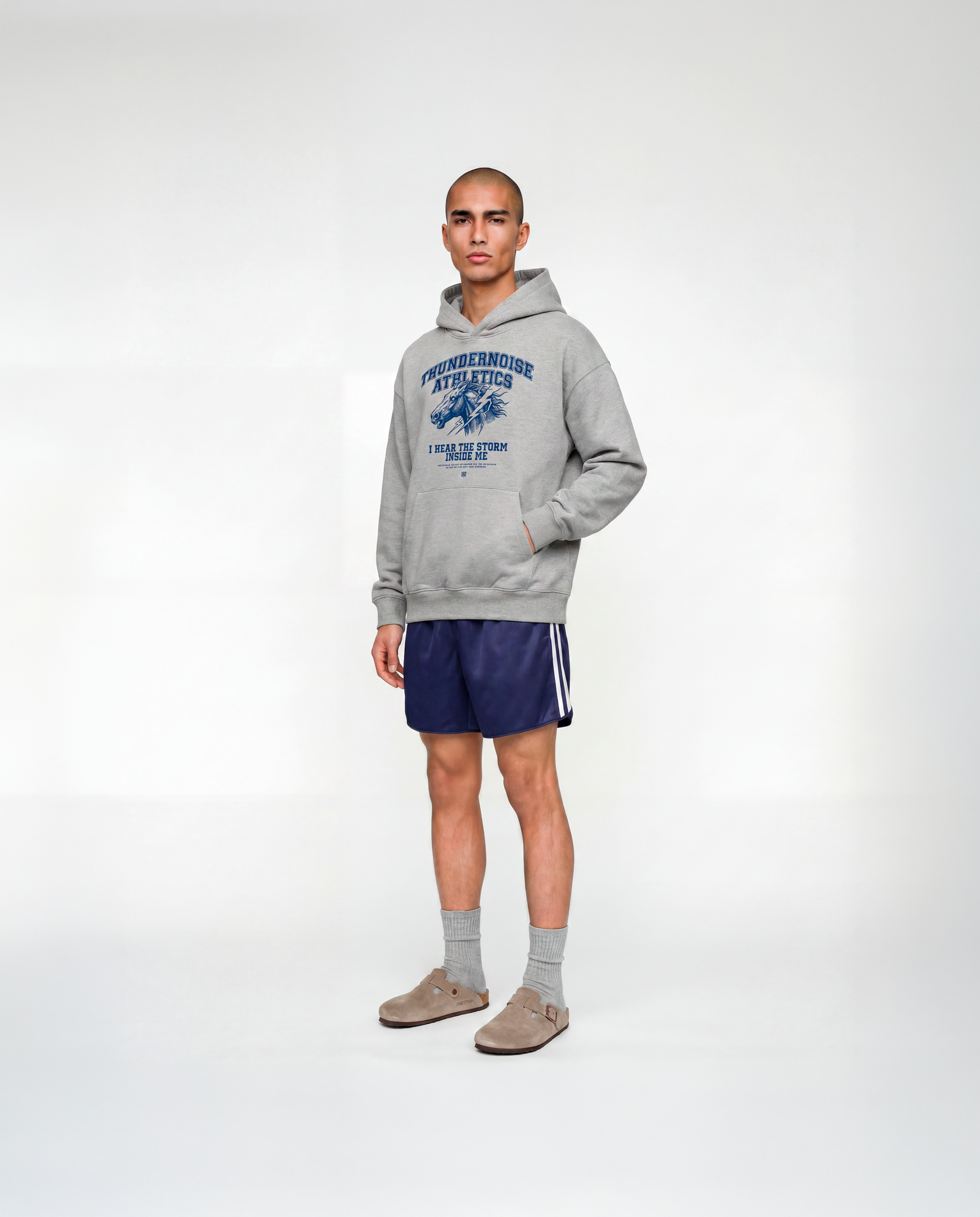 Storm Within Oversize Hoodie Grey - Model Front — View 2
