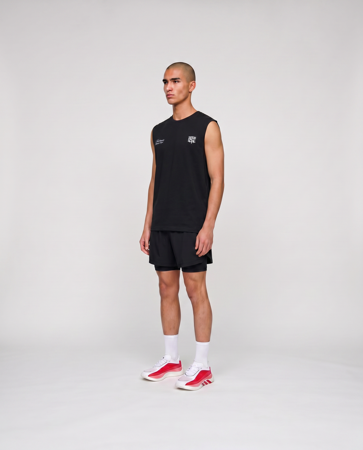 Pay to Suffer Tank Top Black - model three quarter — View 3
