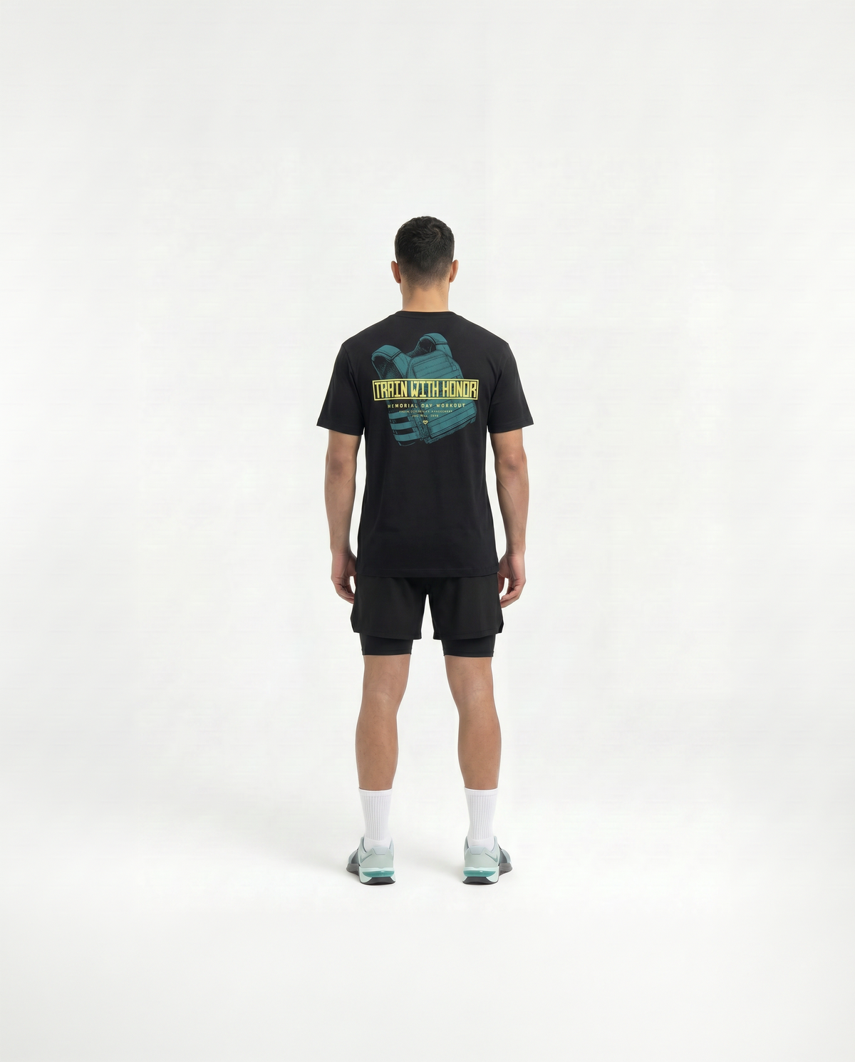 Train With Honor T-Shirt Black - Model Back — View 4
