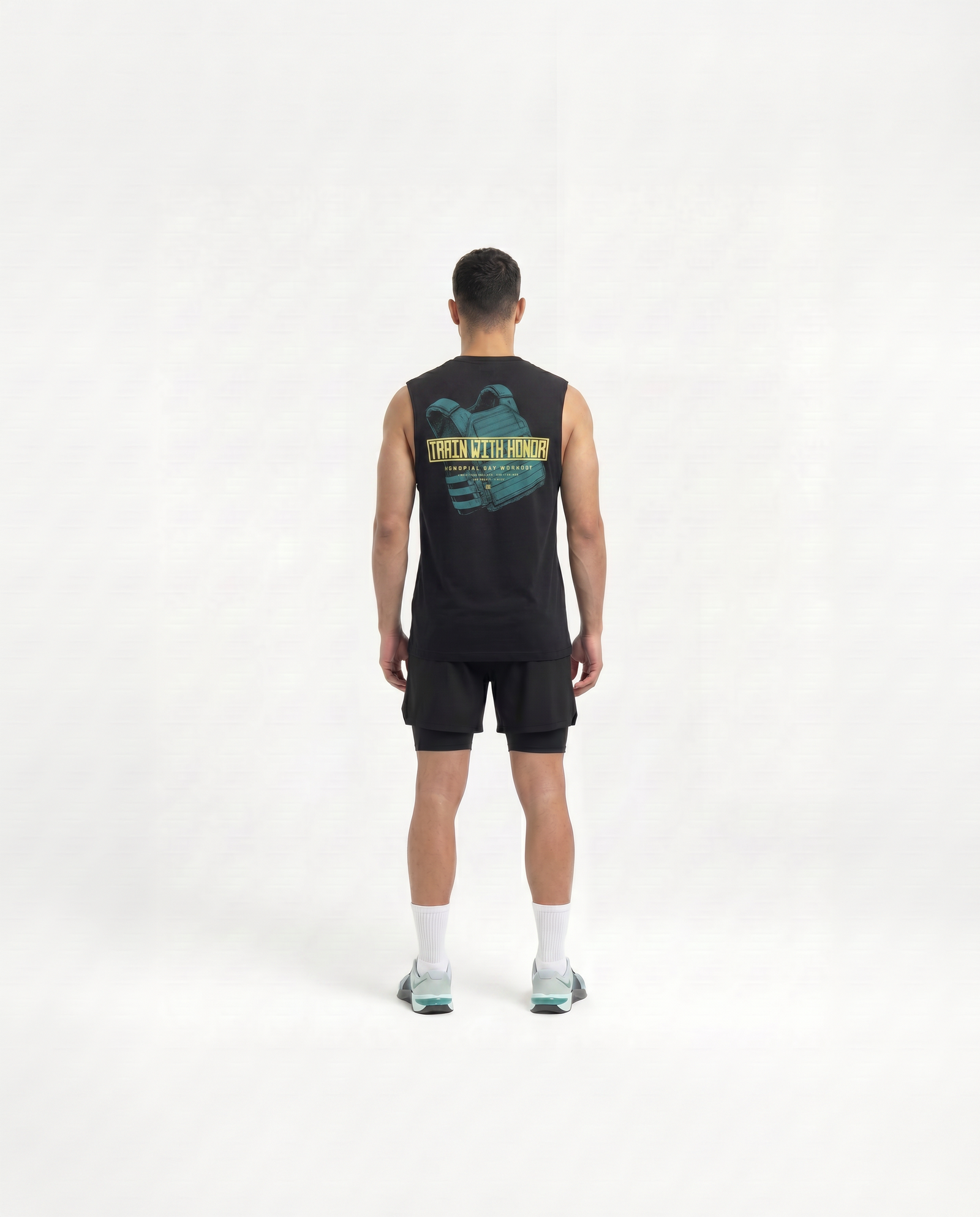 Train With Honor Tank Top Black - Model Back — View 4

