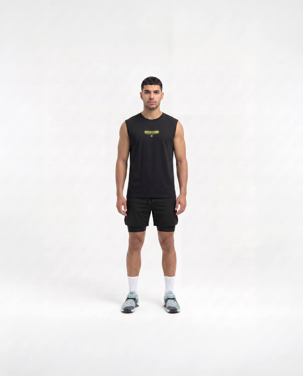 Train With Honor Tank Top Black - Model Front — View 2

