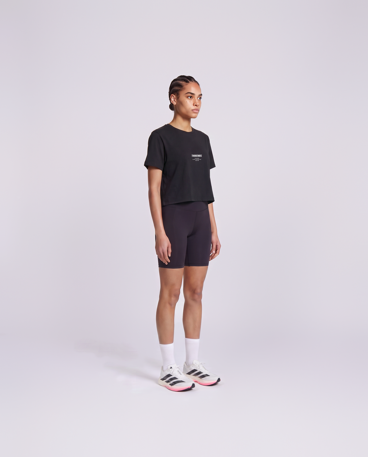 Training Dept. triblend cropped t-shirt in black on model — three-quarter view — View 3
