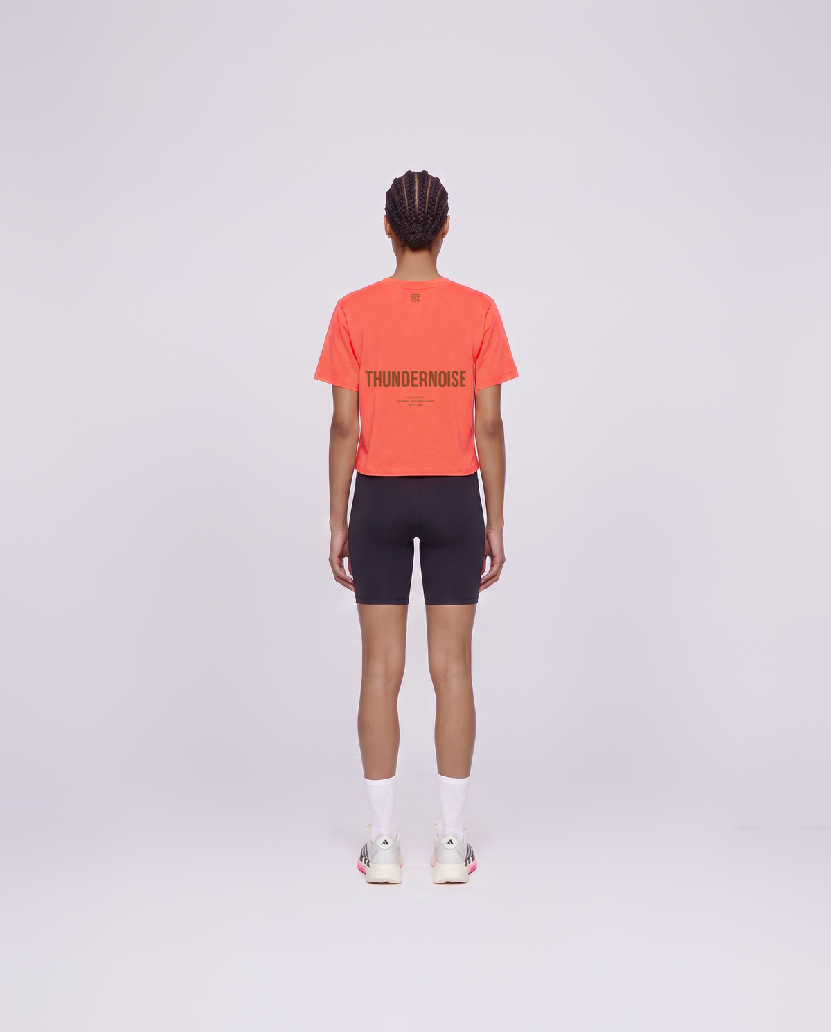 Training Dept. triblend cropped t-shirt in coral on model — back view — View 4
