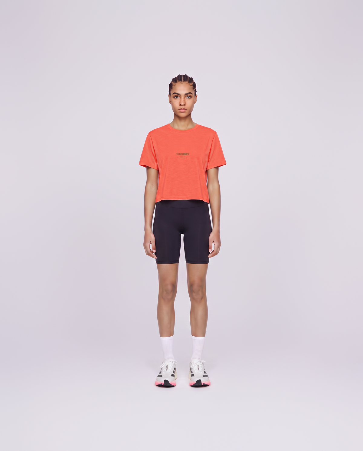 Training Dept. triblend cropped t-shirt in coral on model — front view — View 2
