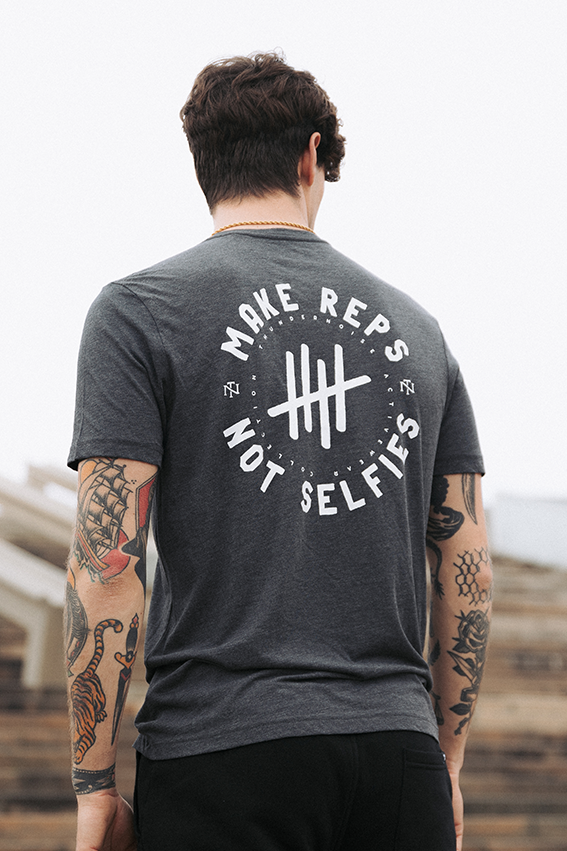 Make Reps Not Selfies - Triblend T-Shirt - Khaki — View 2
